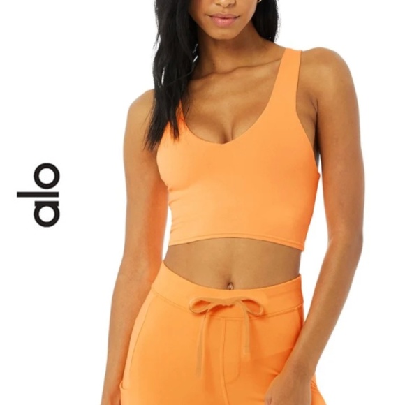 ALO YogaReal Bra Tank Workout Top Neon Apricot Orange SizeXS